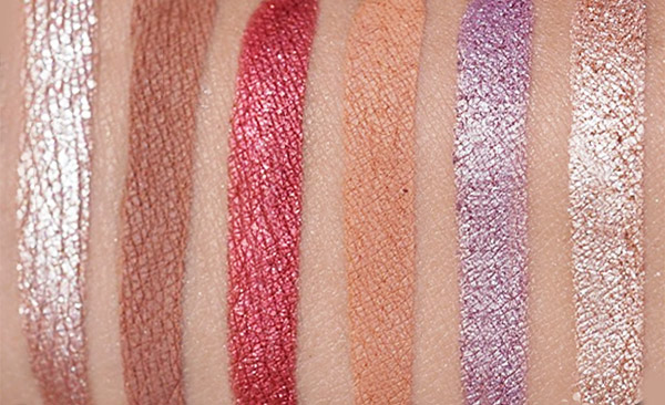 Swatches of diamond, rose quartz, ruby, royal jewels, fluorite, moonstone