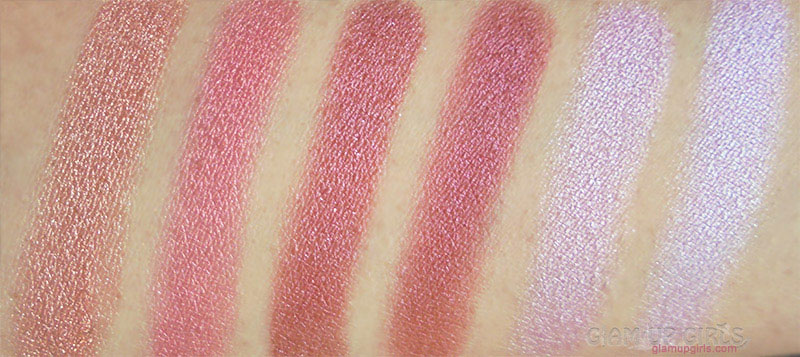 BH Cosmetics Galaxy Chic Eyeshadow Palette Swatches Top Row - Sun, Jupiter, Prometheus, Aphrodite, Milky Way, Cosmic