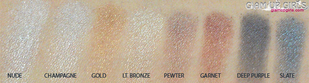 Lorac Pro Eyeshadow Palette, Bottom row 8 shimmery eyeshadow or glitter eyeshadow