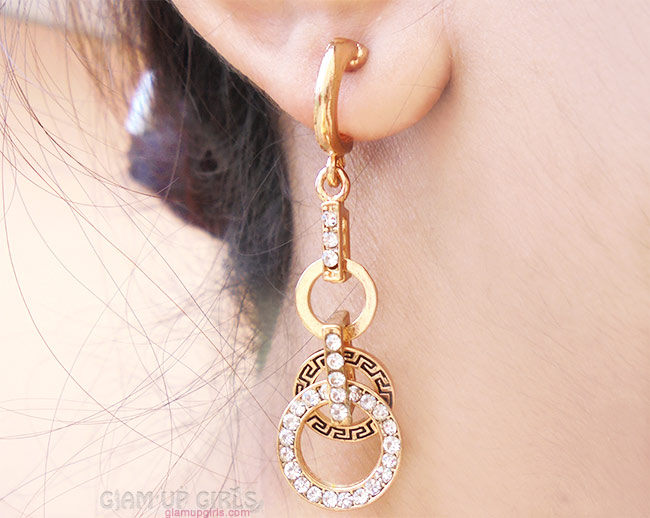 Circle Gold and Rhinestone Earrings