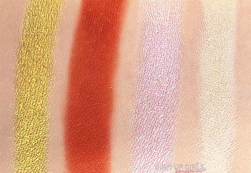 Swatches of Nubia, Zakia, Osun and Kesi from The Magic Mini Eyeshadow Palette by Juvia's Place 