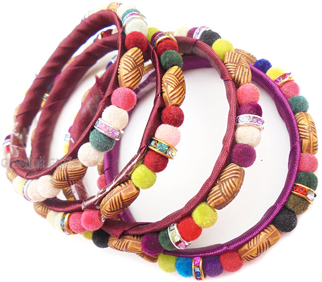 Bohemia Wooden Style and Wool Beads Bangles