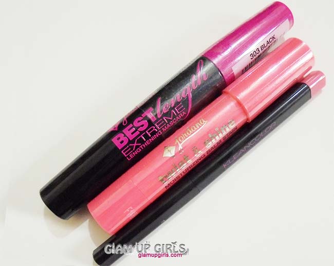 Jordana Beast Length Extreme Length Mascara, Jordana Twist & Shine Moisturizing Lip Balm, Klean Color retraceable eye lip liner