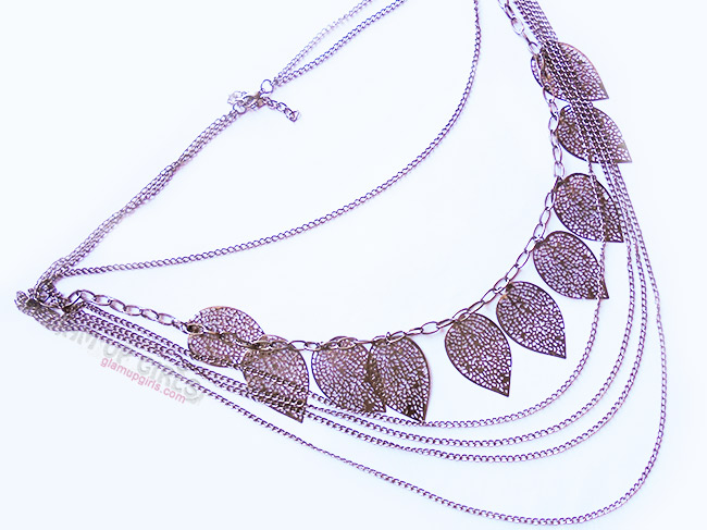Multi chain elegant leaves style long necklace