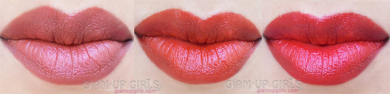 Becute Long lasting Lipstick swatches in 430, 312 and 325