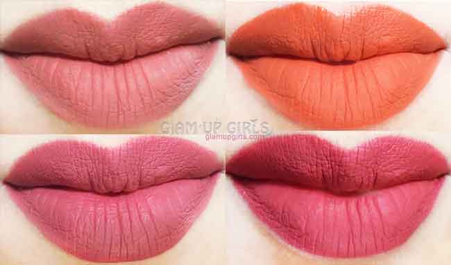 Clazona Beauty 24 Hours Matte Lip Gloss swatches in shade at top 507 and 535 at bottom 512 and 524