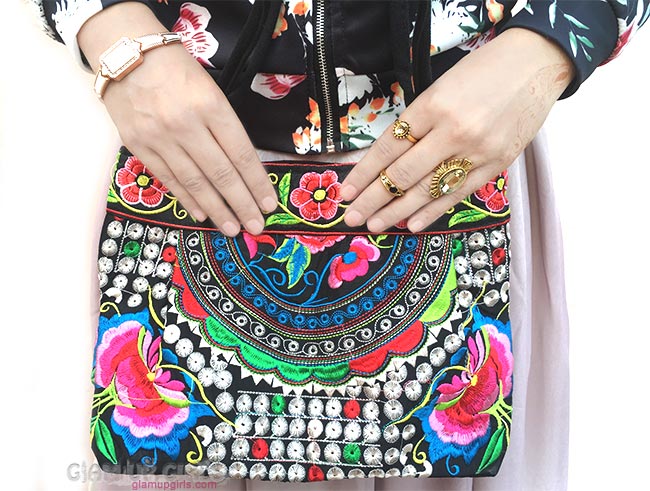 Ethnic Embroidery Peony Tote Handbag