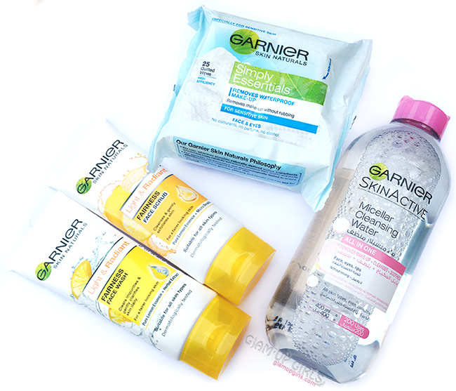 Summer Skin Care Routine with Garnier Micellar Cleansing Water, Wipes, Light Radiant Wash and Scrub 