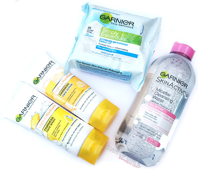 Summer Skin Care Routine with Garnier Micellar Cleansing Water, Wipes, Light Radiant Wash and Scrub  