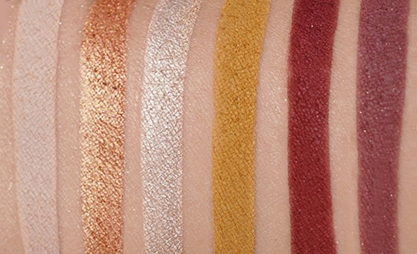 ColourPop So Jaded Shadow Palette swatches of Swatches of my precious, sunstone, pearl, citrine, garnet, ametrine