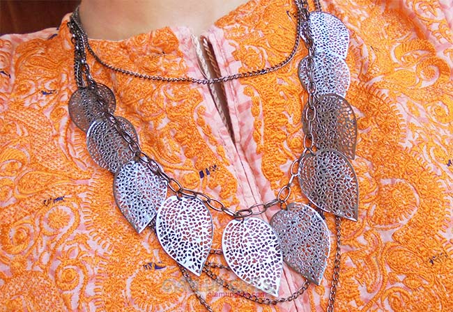 Multi chain elegant leaves style long necklace