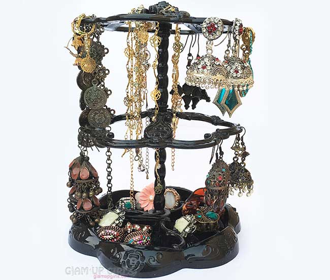 Dual Layer Earrings Show Rack Black Rotatable Plastic Jewelry Display Organizer Stand