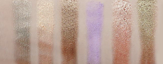 Top row of swatches of Anastasia Beverly Hills Nouveau Eye shadow Palette