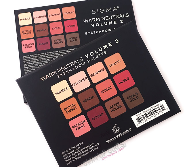 Sigma Beauty Warm Neutrals Volume 2 Eyeshadow Palette Shades