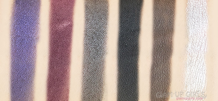 Sigma Beauty Nightlife Eyeshadow by Camila Coelho swatches of Boogie, Urbanette, No Waiting, Leather Pants, After Hours and Disco Ball
