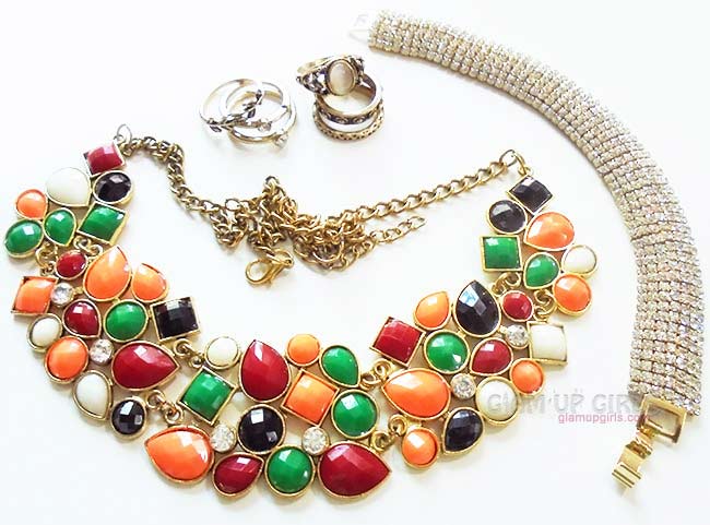 Retro Style Necklace, Rings and Gold Rhinestone Bracelet from Born Pretty Store 