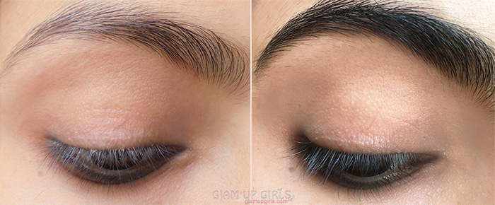 At left before and at right after using LiLash Eyelash Serum and LiBrow Eyebrow Serum