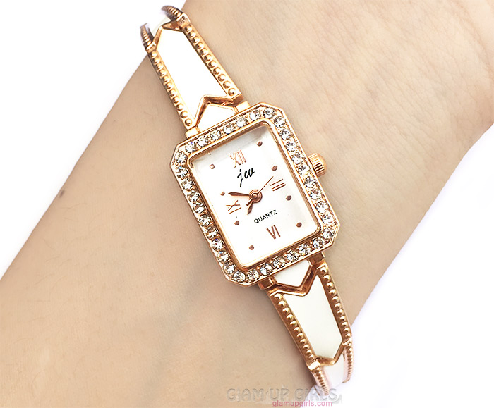 Elegant Women Ladies Rhinestone Stainless Steel Bracelet Quartz Wrist Watch