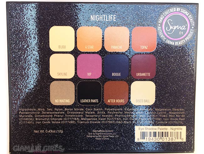 Sigma Beauty Nightlife Eyeshadow by Camila Coelho shades name